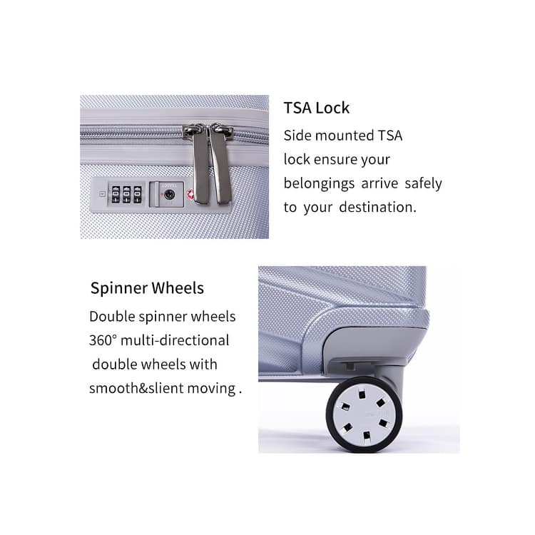 16" Hard TSA Lock Carry on Luggage w/ Silent Aircraft Wheels Bed Bath